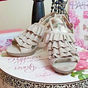 Limelight Women's Shoes 10 Ruffle 4" Heel Gray Suede Open Toe Sling Back Ella